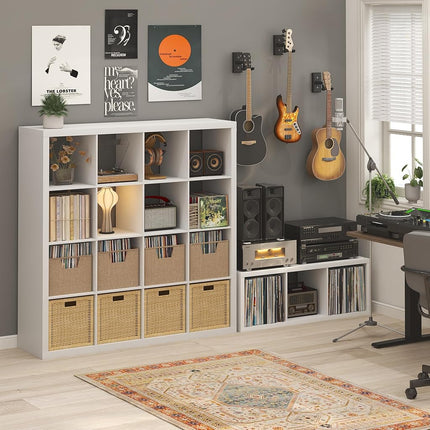 Furinno CUBICLE Record Player Stand with Vinyl Storage, 3-Cube 3 cm Extra Thick Vinyl Record Storage, Open Back Media Shelf for CD DVD Blueray Game Disc, for Living Room, Home Office, White