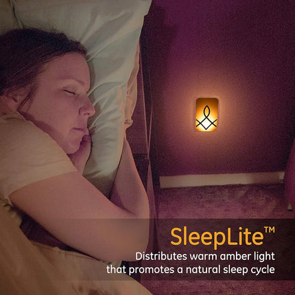 GE 43876 SleepLite Night Plug-in, Candle Glow, Amber Light, Dusk to Dawn Sensor, Sleep Aid, Red, Low Blue LED Promotes Melatonin, for Seniors, Ideal for Bedroom, Nursery, 4387, White