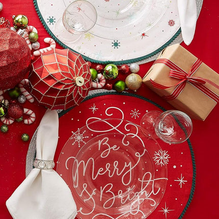 DII Be Merry and Bright Embellished Placemat Set, 15", Red with Snowflakes, Set of 6