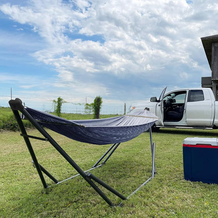 Tranquillo Uniki 3-Year Warranty Hammock, 30s Foldable Hammock with Stand, 550 lbs Capacity Camping Hammock Stand, Portable Everywhere Easy Assembly Non-Slip and Noise-Free, Grey