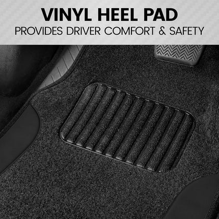BDK PolyPro Fundas para Asientos de Coche Negras Juego Completo con Alfombrillas de Moqueta a Juego - Fundas de Asientos de Automoción para Coches Camionetas SUV - Incluye Funda para Asiento Trasero Abatible - Accesorios Interiores para Coche