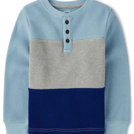 Gymboree Baby Boys' and Toddler Long Sleeve Henley Shirt, Baby Blue Color Block, 12-18 Months