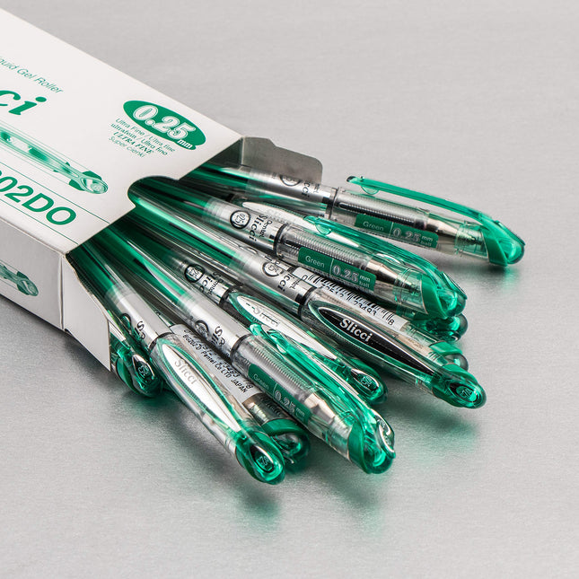 Pentel Arts Slicci 0.25 mm Extra Fine Gel Pen, Green Ink, Box of 12 (BG202-D) by Pentel