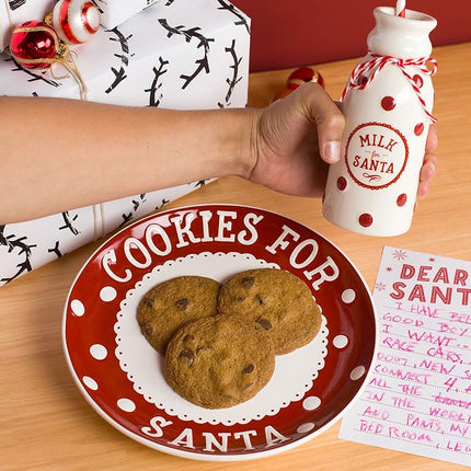 Pearhead Cookies for Santa Plate, Milk Jug and Notepad Set, Holiday Home Decorations, Christmas Eve Family Traditions, Gift Ideas for Kids, 3 Piece Set
