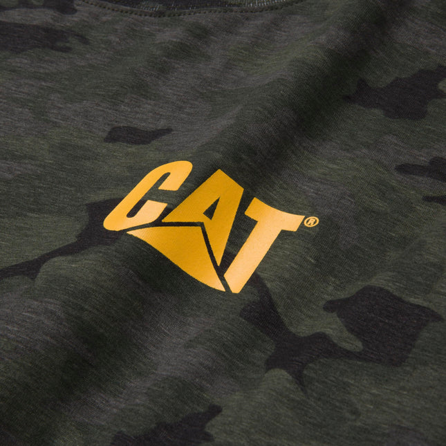 Caterpillar Trademark Banner Long Sleeve Tee Shirts for Men with Center Back Neck Wire Management Loop and Cat Workwear Logo, Night Camo, 4X-Large