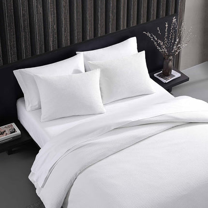 Vera Wang - Queen Duvet Cover Set, Luxury Cotton Bedding with Button Closure, Includes Matching Shams (Waffle Pique White, Queen)