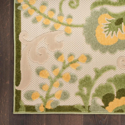Nourison Aloha Indoor/Outdoor Ivory Green 2'3" x 8' Area Rug, Easy Cleaning, Non-Shedding, Bed Room, Living Room, Dining Room, Backyard, Patio, Deck (2x8)