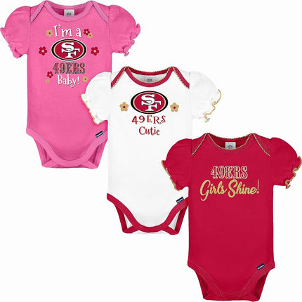 NFL Gerber Baby Girl's Standard 3 Pack Short Sleeve Onesie Bodysuit, Team Color, 3-6 Months