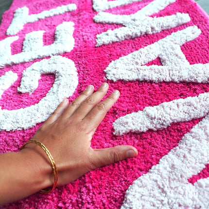Get Naked Bath Mat - Funny Cute Bathroom Rug in Hot Pink, Magenta, Peach - Non-Slip Washable Shower Mat for Girls, Women - Fun College Apartment Decor