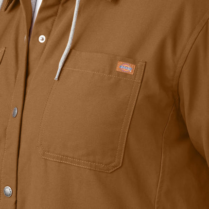 Dickies Women's Size Plus Hooded Duck Shirt Jacket, Brown Duck, 3X