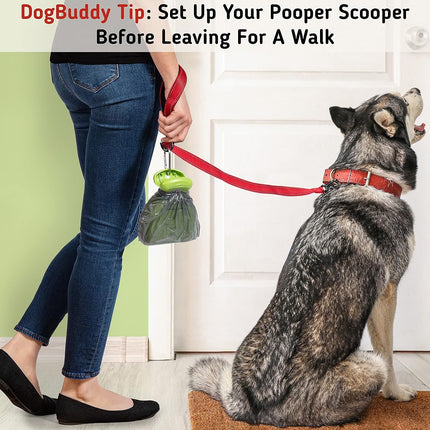 Ramasse-crottes portable DogBuddy, Ramasse-déchets canins hygiénique, Nettoyant pour déjections canines robuste avec distributeur de sacs, Clip de laisse et sacs de ramassage inclus