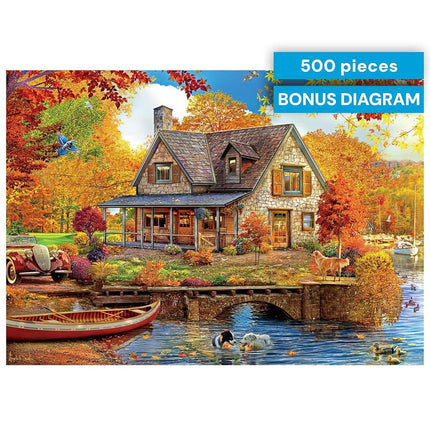 Buffalo Games - Country Life - Autumn Lake House - 500 Piece Jigsaw Puzzle for Adults Challenging Puzzle Perfect for Game Nights - Finished Size 21.25 x 15.00