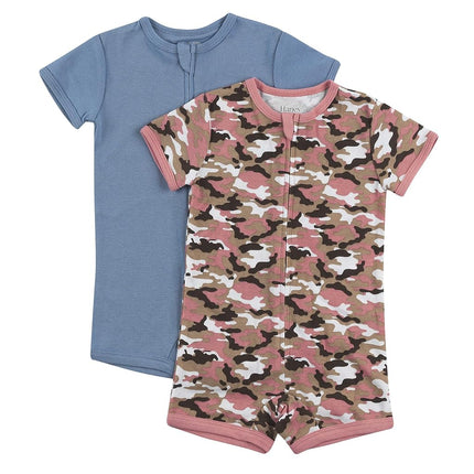 Hanes Baby Rompers, Ultimate Zippin Short Sleeve Romper for Boys & Girls, 2-Pack, Dusty Blue/Pink, 6-12 Months