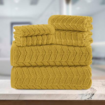Elegant Comfort Luxury 6-Piece 100% Turkish Cotton Jacquard Braided Textured Premium Hotel Quality Towel Set– Soft and Absorbent, Includes 2 Bath Towels, 2 Hand Towels and 2 Washcloths, Amber Gold