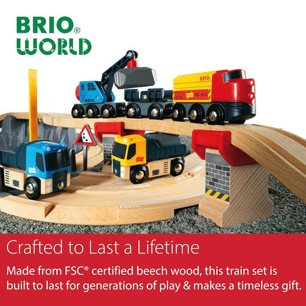 BRIO World Rail and Road Loading Train Set for Kids Age 3 Years Up - Wooden Railway Accessories and Add Ons