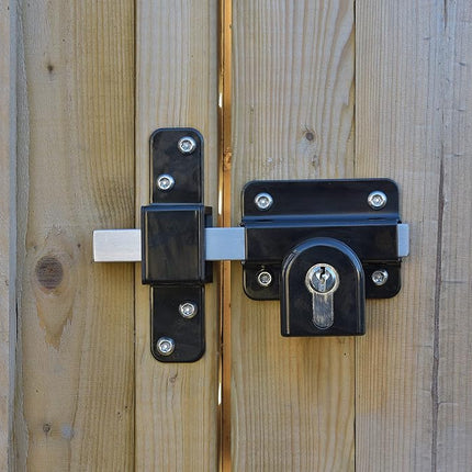 Gatemate 1490096 Euro P11 Long Throw Double Lock, Black/Stainless Steel, 70 mm