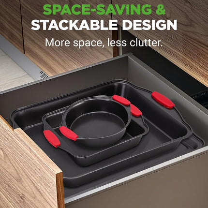 NutriChef Bakeware Set, 8 Piece Nonstick Stackable Baking Pans, Durable, Carbon Steel, Easy to Clean Bakeware, PFOA, PFOS, PTFE Free Coating, Great for Cookies, Cakes, Roasting and More