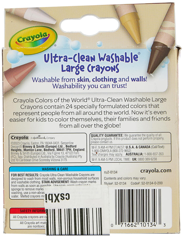 Crayola 24 Ct Large Ultra-Clean Washable Crayons, Colors of the World