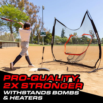 GoSports 7 ft x 7 ft PRO Baseball & Softball Practice Hitting & Pitching Net with Bow Type Frame, Carry Case and Strike Zone, Ultimate Training Net
