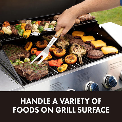 Cuisinart CGS-1100 (Spatula, Locking Tongs, Fork, Basting Brush) 4-Piece Grill Tool Set, Ash Wood Handle