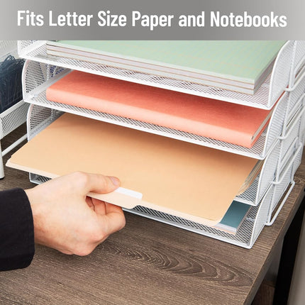 Mind Reader Stackable Paper Tray, Desktop Organizer, File Storage, Office, Metal Mesh, 14" L x 9.75" W x 11.25" H, 4 Pcs., White