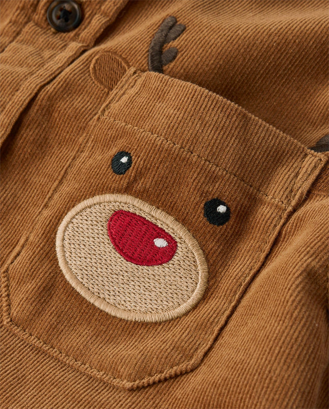 Gymboree Camisas de botón de manga larga para niños y bebés, Antler Brown, 2T