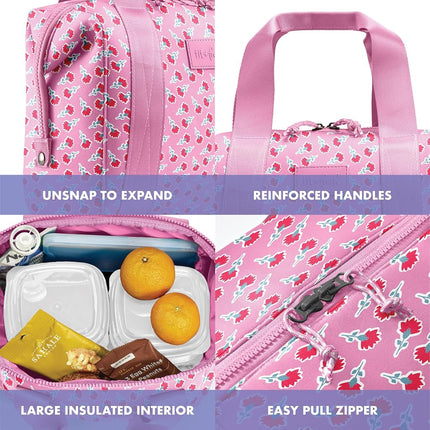 Fit & Fresh Neoprene Lunch Bag For Women, Insulated Womens Lunch Bag For Work, Tear & Stain Resistant Large Lunch Box For Women With Containers and Ice, Machine Washable Remi Bag, Sweet Pink Block