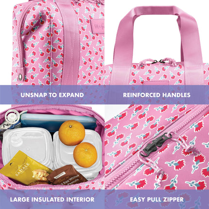 Fit & Fresh Neoprene Lunch Bag For Women, Insulated Womens Lunch Bag For Work, Tear & Stain Resistant Large Lunch Box For Women With Containers and Ice, Machine Washable Remi Bag, Sweet Pink Block