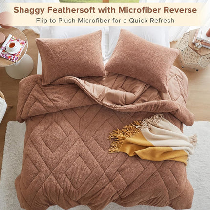 Comfort Spaces King Comforter Set Reversible Feather-Soft Plush Comforters for King Size Bed All Season Lightweight Shearling Fleece Sherpa Comforter King Size Bed Set, King/Cal King, Brown 3 Piece