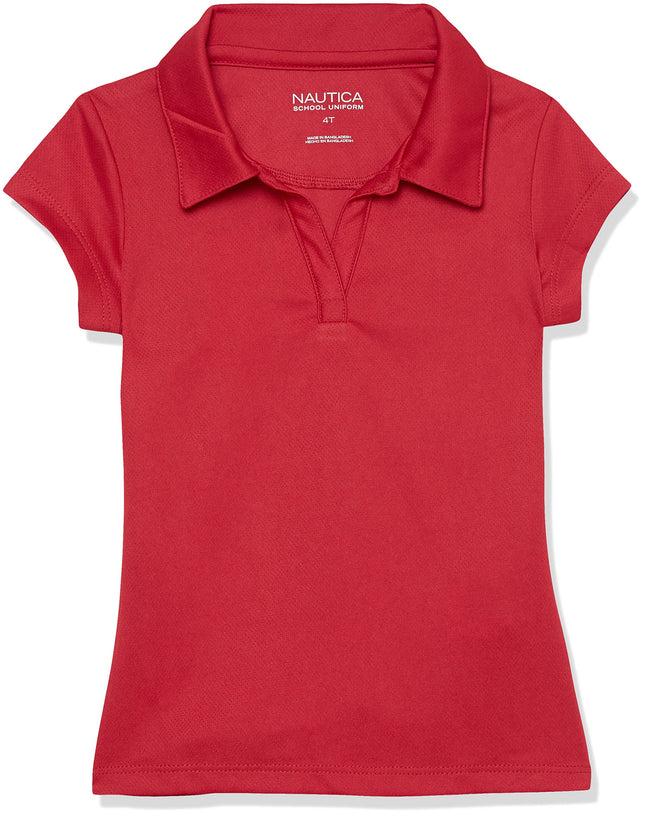 Nautica Girls' Short Sleeve Performance Polo, Red,
