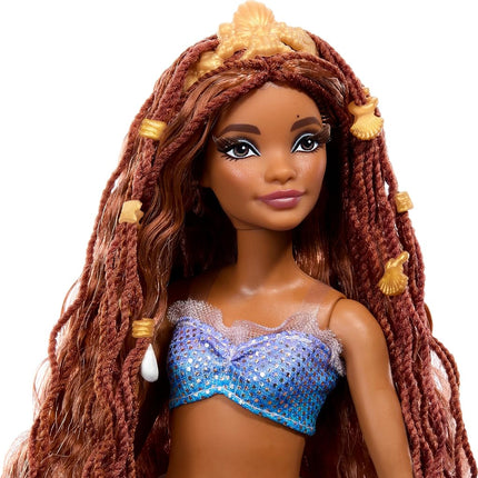 Disney The Little Mermaid Deluxe Mermaid Ariel Doll with Iridescent Tail, Hair Jewelry Beads, and Doll Stand, HNF42
