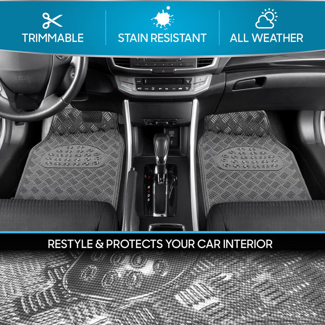 BDK MT-642-CB Universal Fit 4-Piece Metallic Design Car Floor Mat, (Carbon)