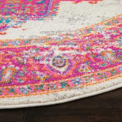 Tapis Nourison PSN03 Passion Vintage vieilli ivoire/fuchsia 120 cm rond