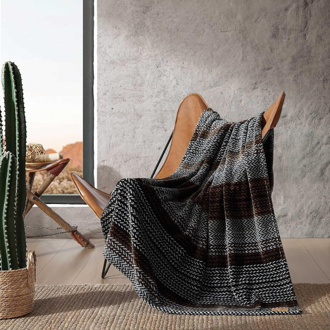 Wrangler - Throw Blanket, Soft Plush Fleece Bedding, Western Decor for Bed or Couch, Oeko-Tex Certified (Nash Stripe Brown, 50" x 60")