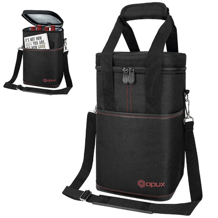 opux Wine Bag, 4 Bottle Wine Cooler Bag, Insulated Wine Tote Carrier for Travel Picnic BYOB, Leakproof Padded Portable Wine Bottle Bag for Wine Lovers Gift Women Men Christmas (Black)