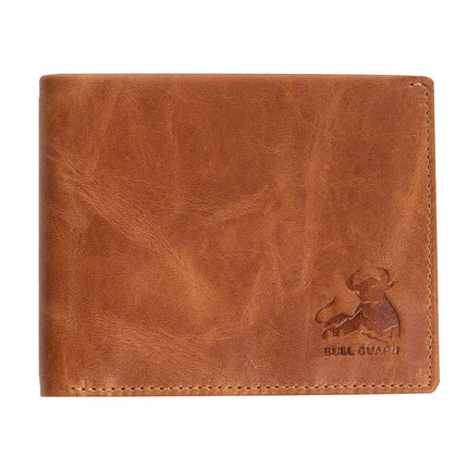 Portefeuille en cuir bifolié RFID pour homme avec porte-cartes d'identité relevable en cuir de buffle vintage marron, marron aventure - marron daim sauvage, 3,5 x 4,5, moderne