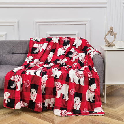 Elegant Comfort Reversible and Ultra-Plush Flannel Fleece-Winter Christmas Sherpa Throw- Lightweight Soft and Cozy-Holiday Decorative Throw, Perfect for Lounging, 50 x 60 inches, Polar Plaid Red