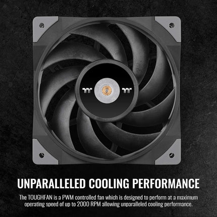 Thermaltake ToughFan 12 High Static Pressure 2000 PWM, Metal-Reinforced Motor Hub, Gen.2 Hydraulic Bearing 120mm Case/Radiator Fan (2 Pack) CL-F082-PL12BL-A