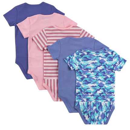 Hanes Baby and Toddler Ultimate Flexy Short Sleeve Bodysuit (5 Pack), Purple/Pink, 18-24 Months