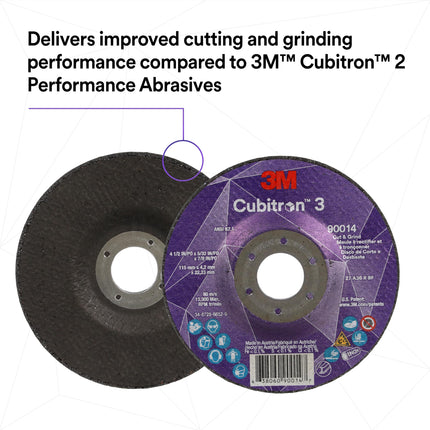 Disque de tronçonnage et d'ébarbage 3M Cubitron 3, 89162, paquet de 20, 36+, T27, 150 x 3,2 x 22,23 mm (6 x 1/8 x 7/8 po), ANSI