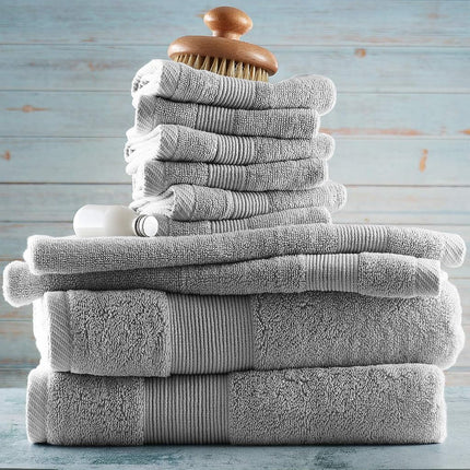 Hearth & Harbor 100% Ring Spun Cotton Bath Towels for bathroom - Luxury Bathroom Towels - Soft & Highly Absorbent Bath Towels Set, 10 Piece Set (2 Bath Towels, 2 Hand Towels, 6 Washcloths) - Silver