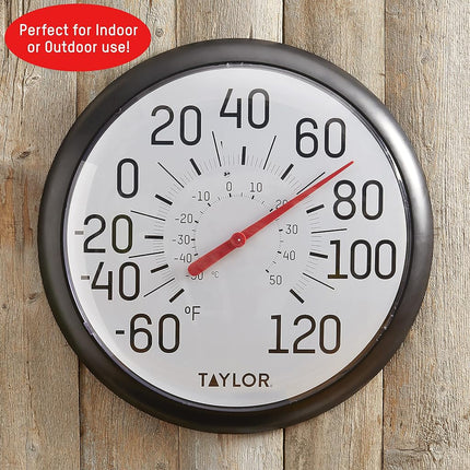 Taylor Precision Products Big and Bold Wall Thermometer, 13.25 inch, Black