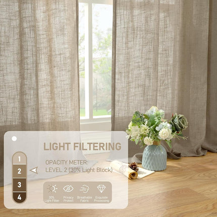 LAMIT Taupe Linen Curtains 45 Inch Length 2 Panels for Bedroom
