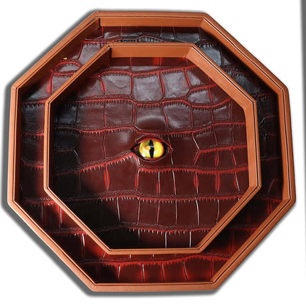Fantasydice 12" Fire Dragon Eye Dice Tray with Lid – Extra Large Octagon with Mesmerizing Eye Design, Dice Staging Area – Holds 7 Full Dice Sets for Epic RPGs like D&D, Call of Cthulhu, and Shadowrun!