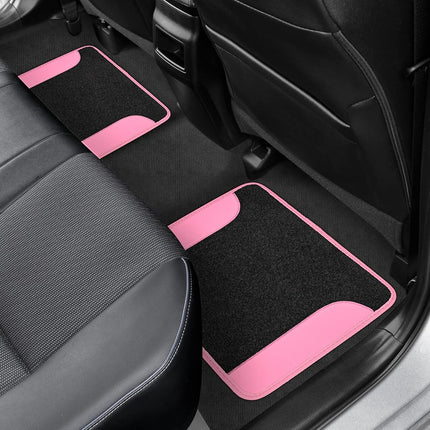 BDK Pink Carpet – Two-Tone Faux Leather Automotive Floor Mats, Included Anti-Slip Features and Built-in Heel Pad, Stylish for Cars Truck Van SUV