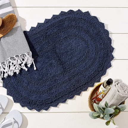 DII Crochet Collection Reversible Bath Mat, Large Oval, 21x34, French Blue