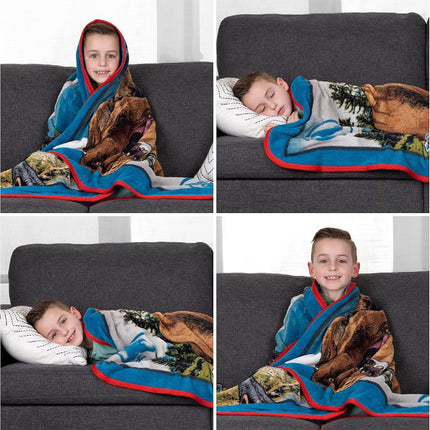 Franco Kids Bedding, Plaid Micro Raschel Ultra Doux, 117 cm x 152 cm, Jurassic World Dominion