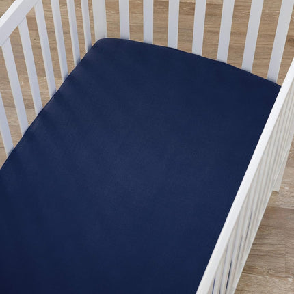 American Baby Company Supreme 100% Natural Cotton Jersey Knit Fitted Crib Sheet for Standard Crib and Toddler Mattresses, Navy, Soft Breathable, for Boys