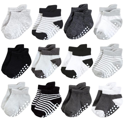 Hudson Baby Chaussettes antidérapantes invisibles unisexe pour bébé, rayures noires et blanches, 12-24 mois