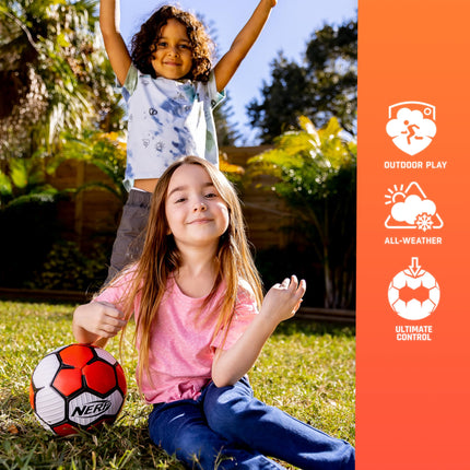 Nerf Proshot Kids Soccer Ball - Size 3 Indoor + Outdoor Youth Soccer Ball + Air Pump Set - Official Size 3 Soft Cover Boys + Girls Soccer Ball - Pump + Inflation Needle Included - Red/White